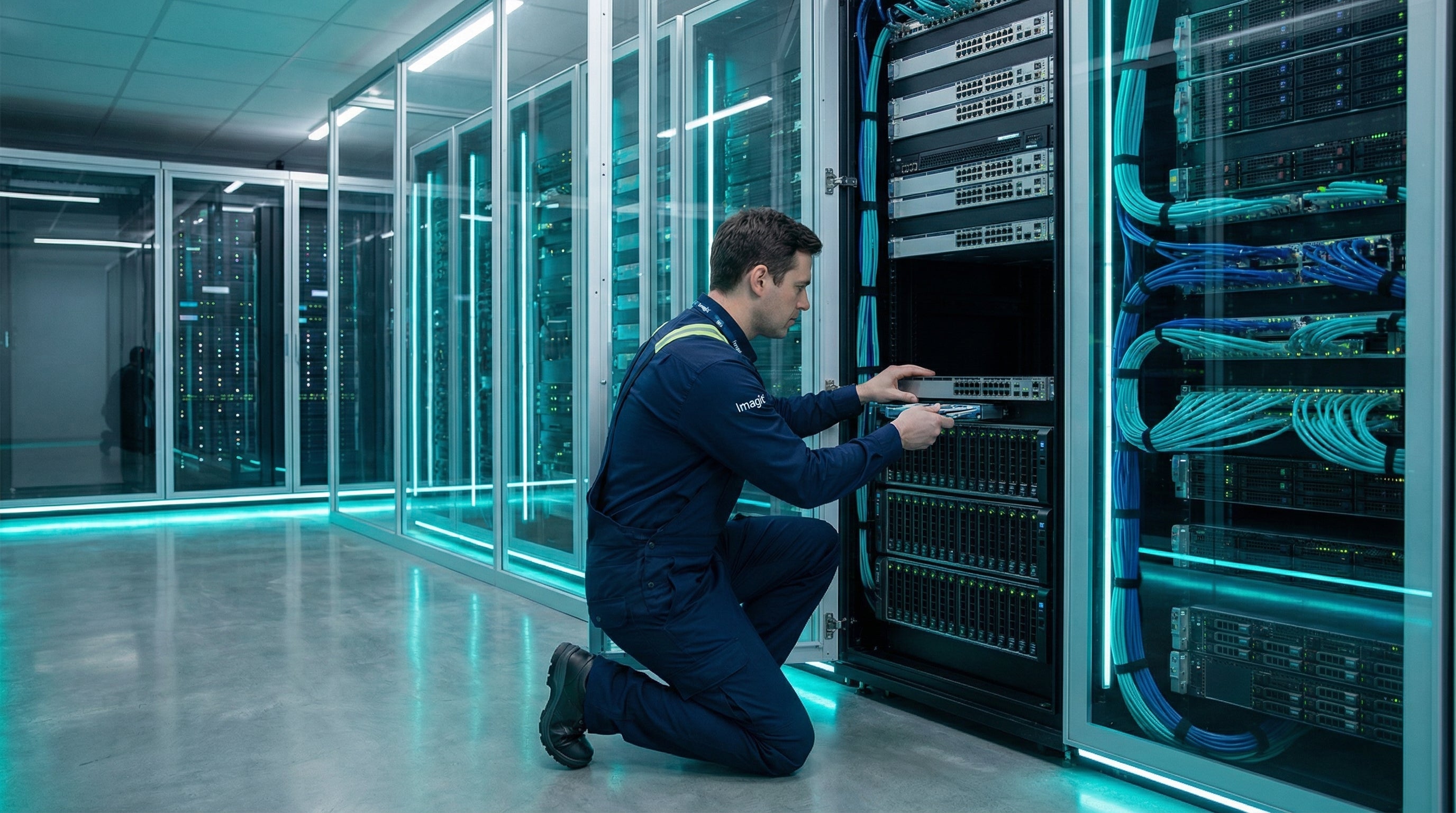 Imagit field engineer installing server equipment